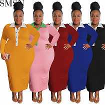 Plus Size Dress 2022 new solid color polo collar sexy tight plus size women dress