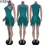 2 piece set women Amazon Sleeveless Vest Drawstring Tassel Casual Solid Color Two Piece Set