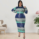 Plus Size Dress European and American fall women clothing wholesale supply long sleeve horizontal stripe dress