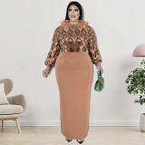 Plus Size Dress wholesale supply long sleeve front beaded dress