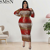 Plus Size Dress European and American fall women clothing wholesale supply long sleeve horizontal stripe dress