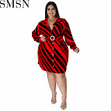Plus Size Dress Wholesale Supply Autumn Long Sleeve Diagonal Striped Shirt Women Dress