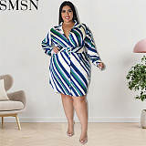 Plus Size Dress Wholesale Supply Autumn Long Sleeve Diagonal Striped Shirt Women Dress