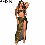 2 piece outfits Amazon New Tube Top Irregular Skirt Bronzing Nightclub Sexy Two Piece Set