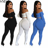 2 piece outfits Amazon 2022 autumn and winter New short off shoulder sexy high waist thread two piece set