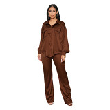 Two Piece Outfits Amazon women clothing autumn and winter elastic satin fabric casual two piece suit