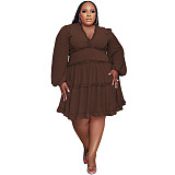Plus Size Dress autumn and winter new solid color V neck sexy woven large swing skirt large size women dress