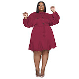 Plus Size Dress Amazon Autumn and Winter New Solid Colored Lapel Fashion Sexy Big Swing Dress Large Size Women Dress