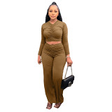 2 piece set women autumn and winter peplum top trousers leisure sports two piece suit