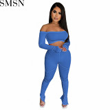 2 piece outfits Amazon 2022 autumn and winter New short off shoulder sexy high waist thread two piece set