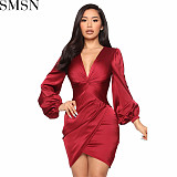 Plus Size Dress Amazon hot sale European and American V neck elastic sexy party formal dress