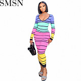 Plus Size Dress European and American sexy V neck slim autumn and winter dress