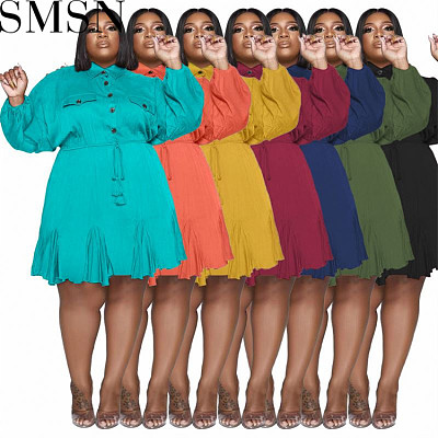 Plus Size Dress Amazon Autumn and Winter New Solid Colored Lapel Fashion Sexy Big Swing Dress Large Size Women Dress