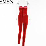 Sexy women jumpsuits Amazon Hot Tight Sexy Contrast Color Hollow Jumpsuit