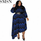 Plus Size Dress autumn and winter New striped sleeve with belt stylish loose plus size women dress