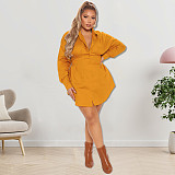 Plus Size Dress wholesale solid color autumn long sleeve long shirt dress