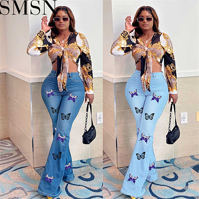 High Quality 2022 Summer Women Clothing Ripped Jean Baggy Hollow Out Blue Pants Custom Jeans