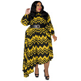 Plus Size Dress autumn and winter New striped sleeve with belt stylish loose plus size women dress