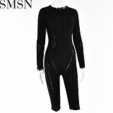 One piece jumpsuit Sexy Tight Sweater Trousers Fashionable All Match Striped Knitted Long Sleeve Jumpsuit