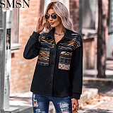 2022 Autumn Winter new top women Amazon fashion stitching contrast color baggy coat