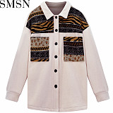2022 Autumn Winter new top women Amazon fashion stitching contrast color baggy coat