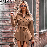2022 Autumn and Winter New Woolen Coat Women Amazon Fashion Tie Woolen Coat