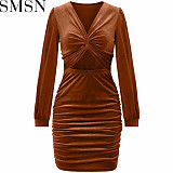 Plus Size Dress 2022 autumn and winter New sexy show belly dress fashion V neck hip dress