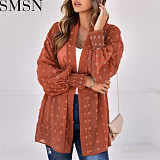 2022 early autumn new thin cardigan jacket women fashion jacquard chiffon top