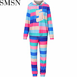 Two piece set women clothing 2022 autumn and winter new macaron color hooded top women casual sports suit