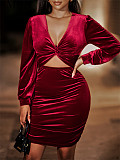 Plus Size Dress 2022 autumn and winter New sexy show belly dress fashion V neck hip dress
