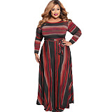 Plus Size Dress Amazon autumn and winter New striped print with belt stylish loose plus size women dress