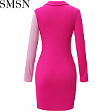 Casual Dress 2022 autumn and winter New color matching hip skirt women V neck sexy slim dress
