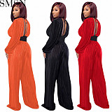 Two piece outfits Amazon new fashion sexy V neck pleated suit cross border women clothing
