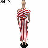Plus Size Dress Europe and America women clothing off shoulder striped fashion slim dress