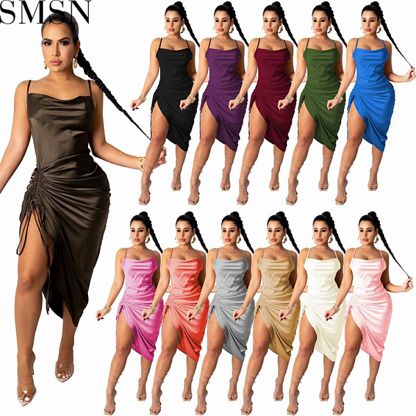 Plus Size Dress 2022 Amazon European and American Summer Solid Color Sexy Dress