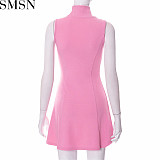Plus Size Dress 2022 autumn ins new solid color casual turtleneck sleeveless slim short dress
