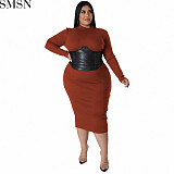 Plus Size Dress large size fall women clothing wholesale supply zipper hit leather one step dress