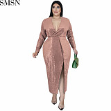 Plus Size Dress fall women clothing wholesale Velvet Bottom embroidered sequined dress