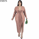 Plus Size Dress fall women clothing wholesale Velvet Bottom embroidered sequined dress