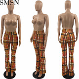European and American ladies classic plaid printed casual women clothing fashion flared pants
