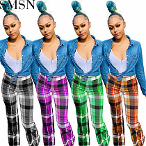 European and American ladies classic plaid printed casual women clothing fashion flared pants