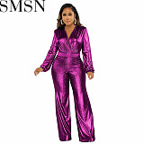 Sexy women jumpsuits 2022 autumn and winter V neck Sexy Slim fit nightclub style long sleeve wide leg jumpsuit