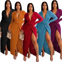 Autumn winter new arrivals casual long pleated split maxi dresses
