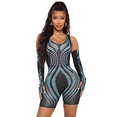 Casual fashion bodycon sleeveless printed women rompers