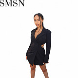 Plus Size Dress Amazon fashion casual autumn and winter suit collar backless dress
