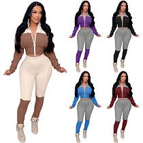 Womens fall clothing 2022 color block fitness wear casual two piece outfits set
