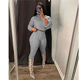 Fall winter thick hoodie and pants set long sleeve knit sweater set