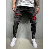 European and American new men slim fit ripped ankle tied pants new men paint jeans