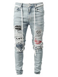 2020 European and American new men high end slim fit ripped ankle tied pants new men jeans