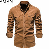 Men autumn cotton corduroy men business shirt slim casual shirt men new long sleeve shirt